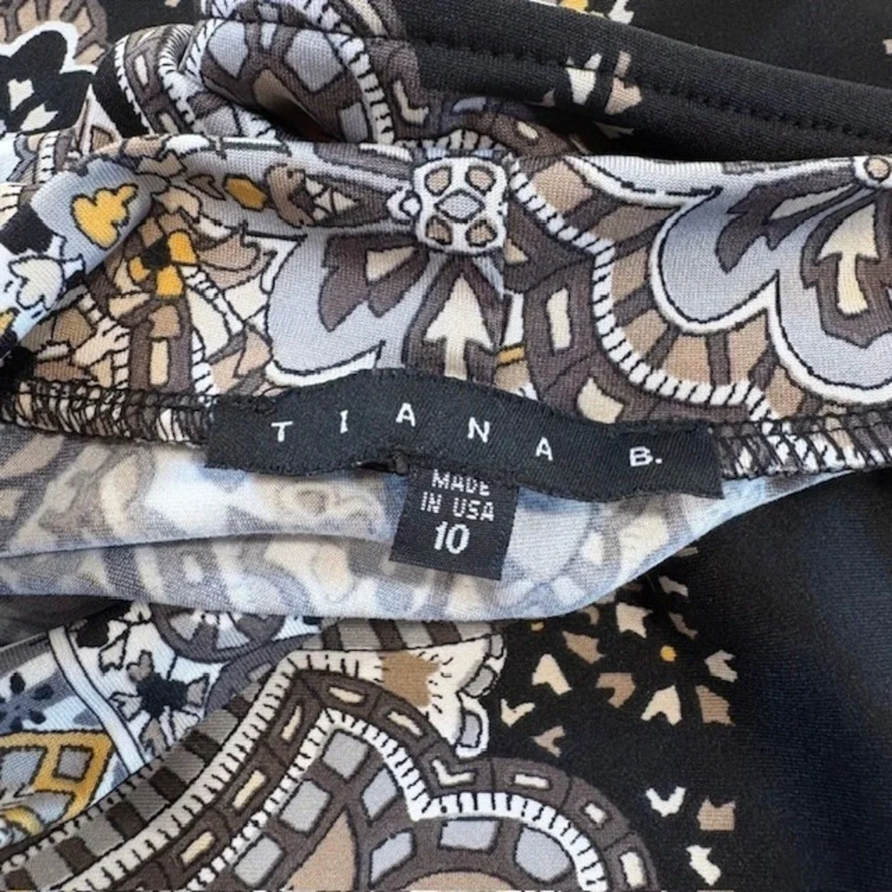 Tiana B. Womens Black/Gray Paisley‎ Print Boho Sheath Dress Size 10
